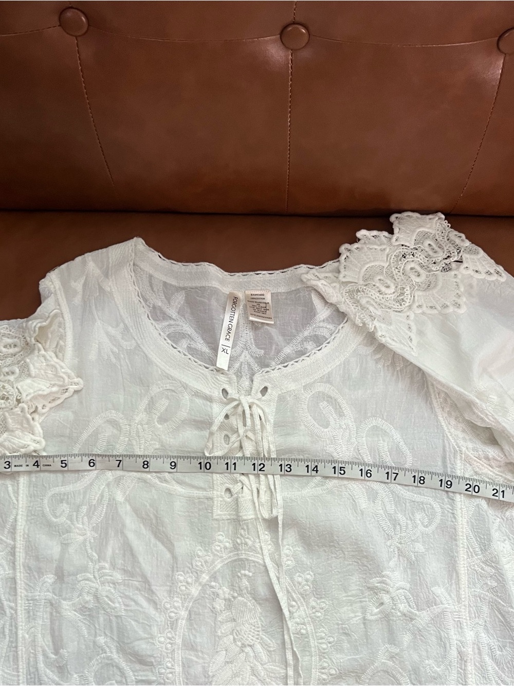 Forgotten Grace bohemian-style peasant Top white blouse Embroidered Lace-Trim XL - Picture 5 of 9